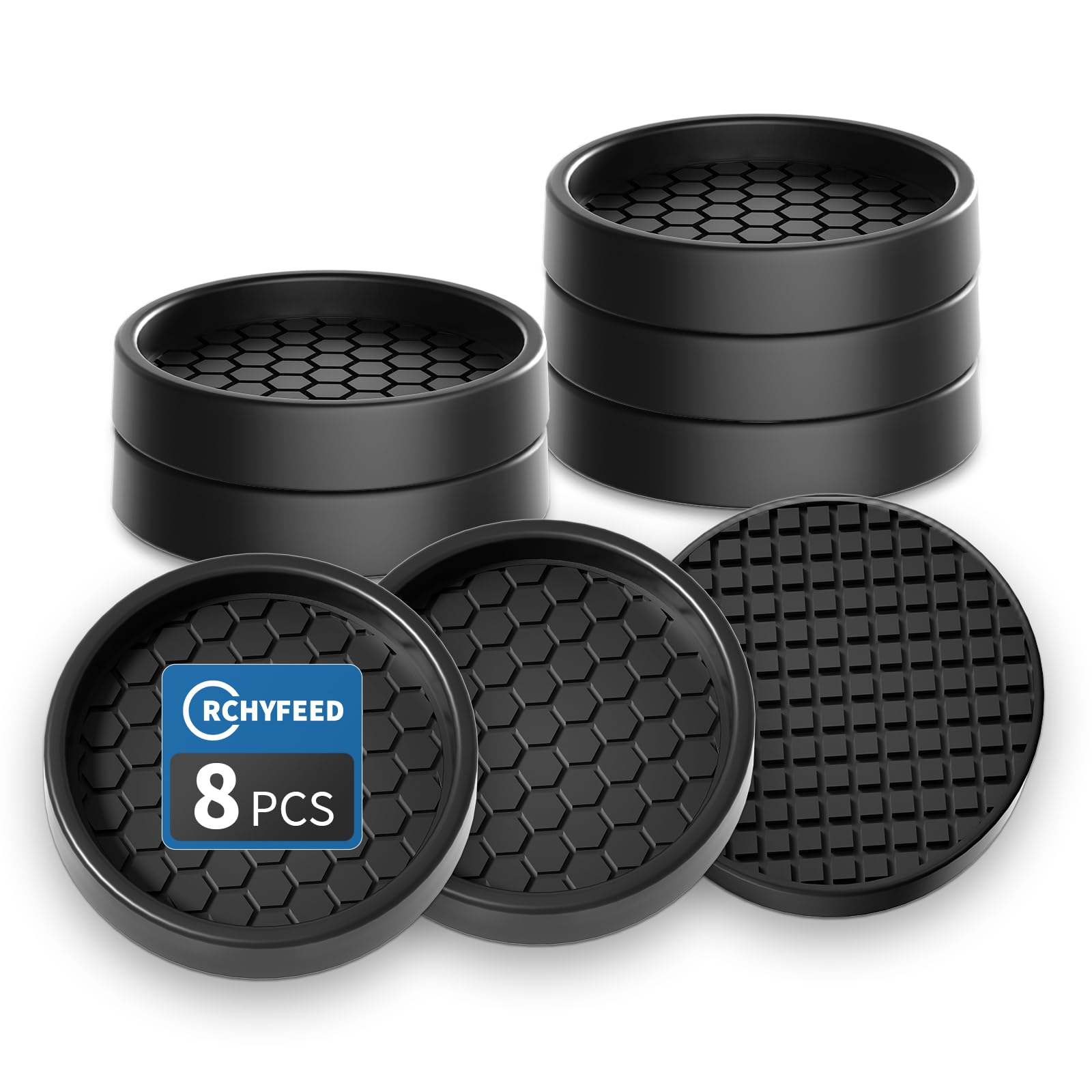 RCHYFEED Furniture Caster Cups, 8Pcs Round Furniture Coasters, 2" Furniture Castor Cups Non-Slip, Sofa Feet Pads,Thick Rubber Furniture Coaster-Prevent Furniture from Moving or Rolling (Black)