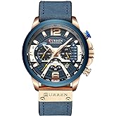 FANMIS Mens Luxury Watches Business Chronograph Dress Waterproof Leather Strap Analog Quartz Wrist Watch