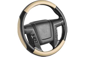 SEG Direct Car Steering Wheel Cover Large Size for F150 F250 F350 Ram 4Runner Tacoma Tundra Range Rover with 15 1/2 inches-16 inches Outer Diameter, Beige Microfiber Leather