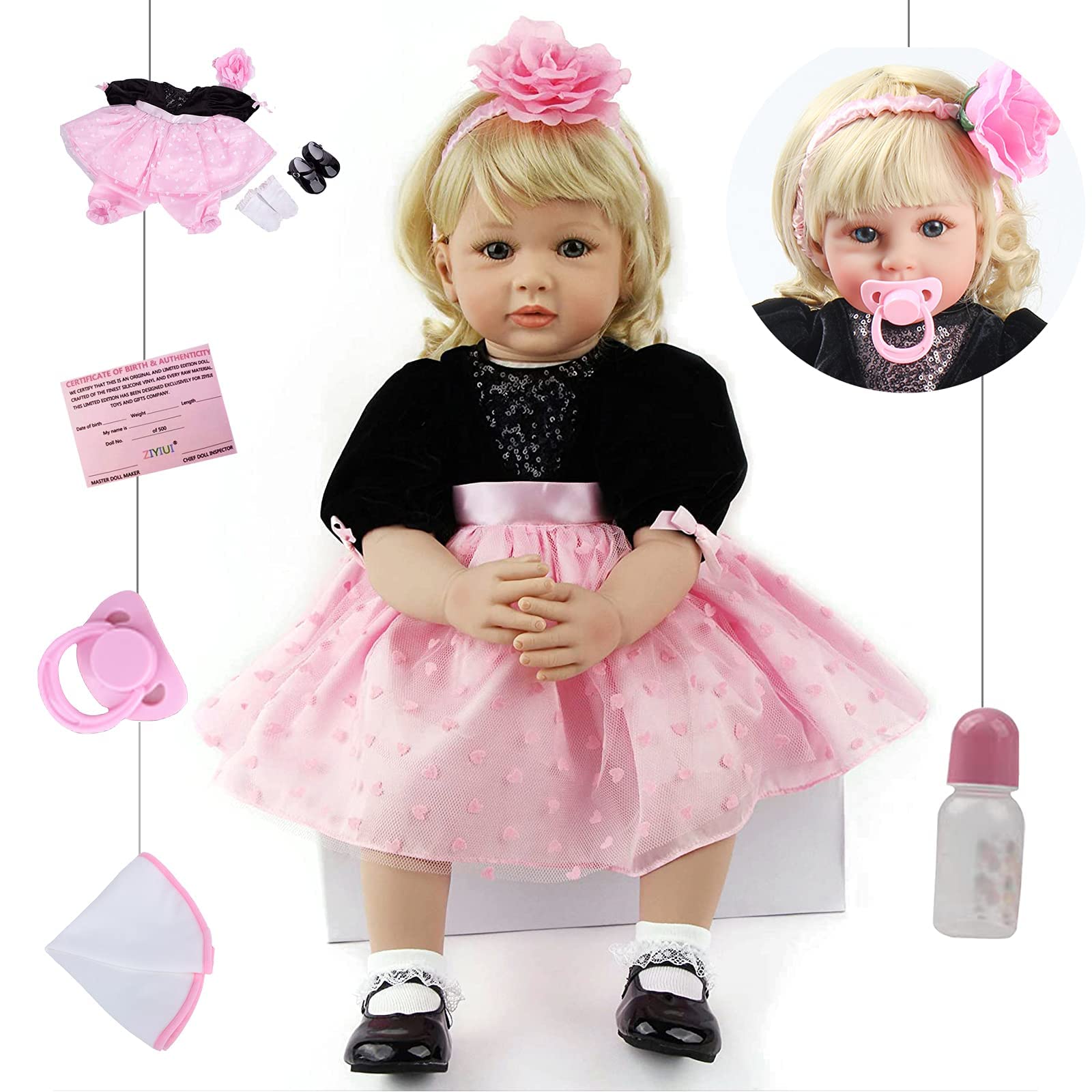 ZIYIUI 24 inch 60cm Reborn Dolls Girl Soft Silicone Vinyl Realistic Reborn Babies Handmade Newborn Baby Dolls Birthday Gifts for Ages 3+ Toys Gifts (Reborn Dolls 24 inch Toddler)