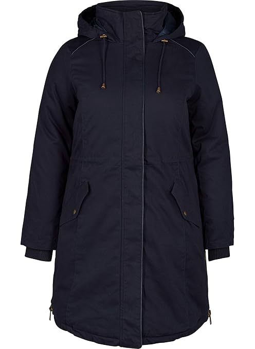 Zizzi Damen Lang Winterjacke mit Kapuze Warm Parka, Große Größen 42-56