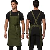 Guolamy Cross Back Apron for Men Chef Pockets 4251JX | Adjustable Criss Cross Kitchen Apron for Cooking BBQ Grilling, Canvas Waterproof Durable