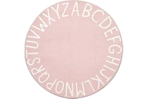 Topotdor Round Kids Play Rug Alphabet Nursery Area Rug Extra Large Soft Crawling Play Mat for Children Toddlers Bedroom (40 inch, Pink)