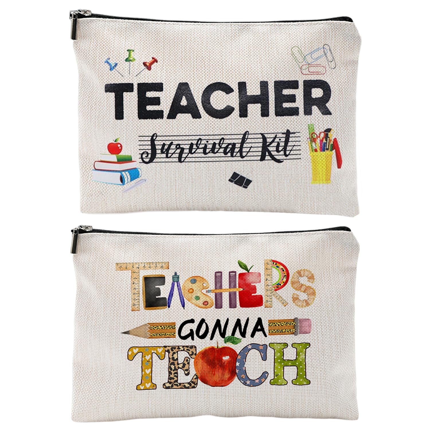 WUFGWBD 2 Pieces Teacher Gift Bag, Teacher Makeup Bag, Teacher Graduation Bag, Teacher Item Storage Bag, Teacher Bag