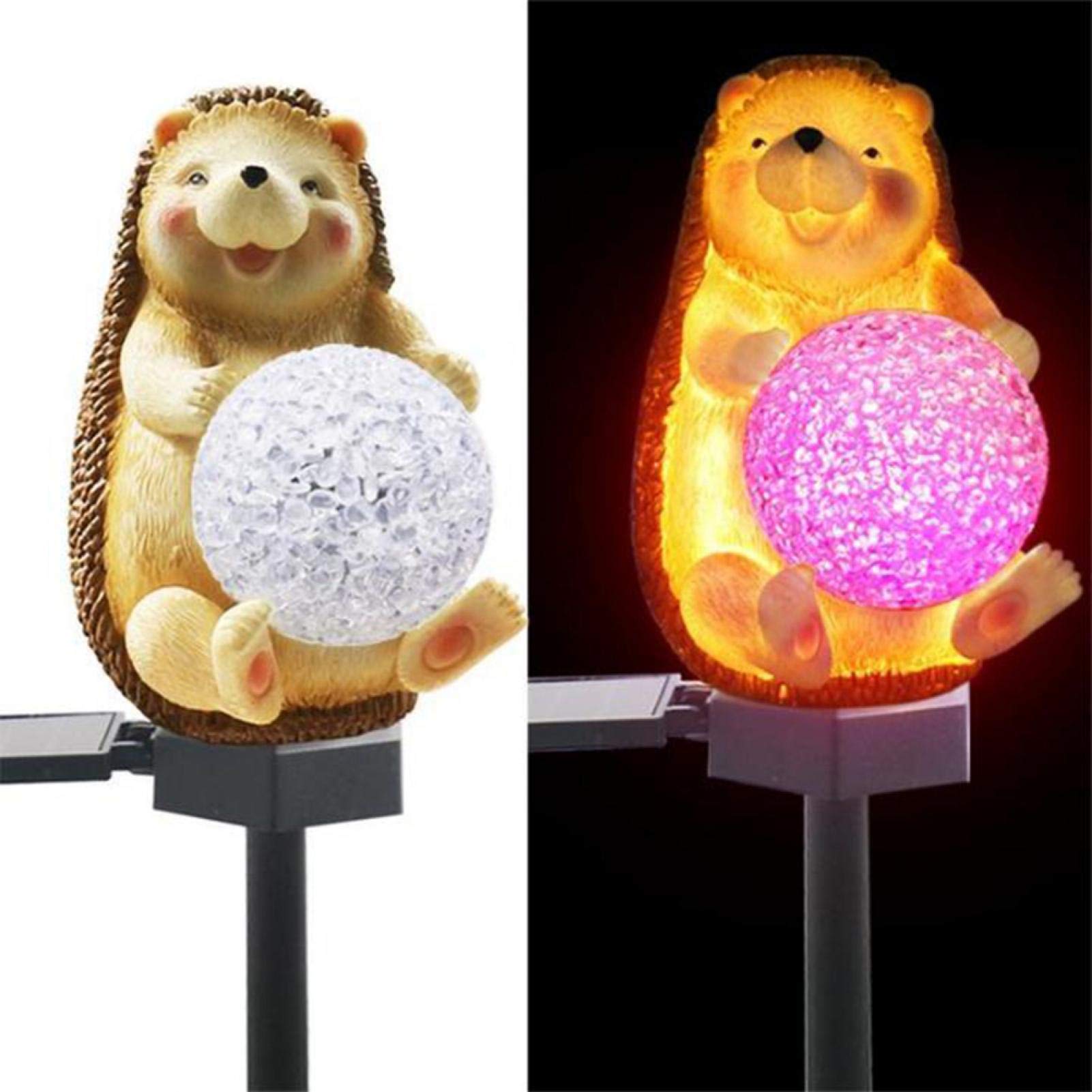 POHOVE Solar Garden Lights - Hedgehog Decoration, 7 Color Changing LED, Waterproof Solar Stake Lights for Garden, Patio, Yard, Lawn, Walkway