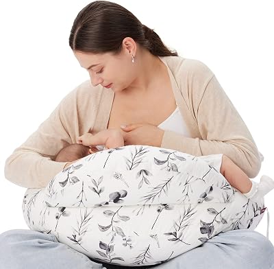 Momcozy Nursing Pillow Ergonomic Breastfeeding Support Ink Wash Leaves