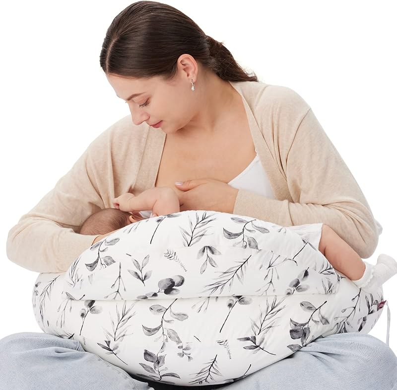 Momcozy Nursing Pillow Ergonomic Breastfeeding Support Ink Wash Leaves