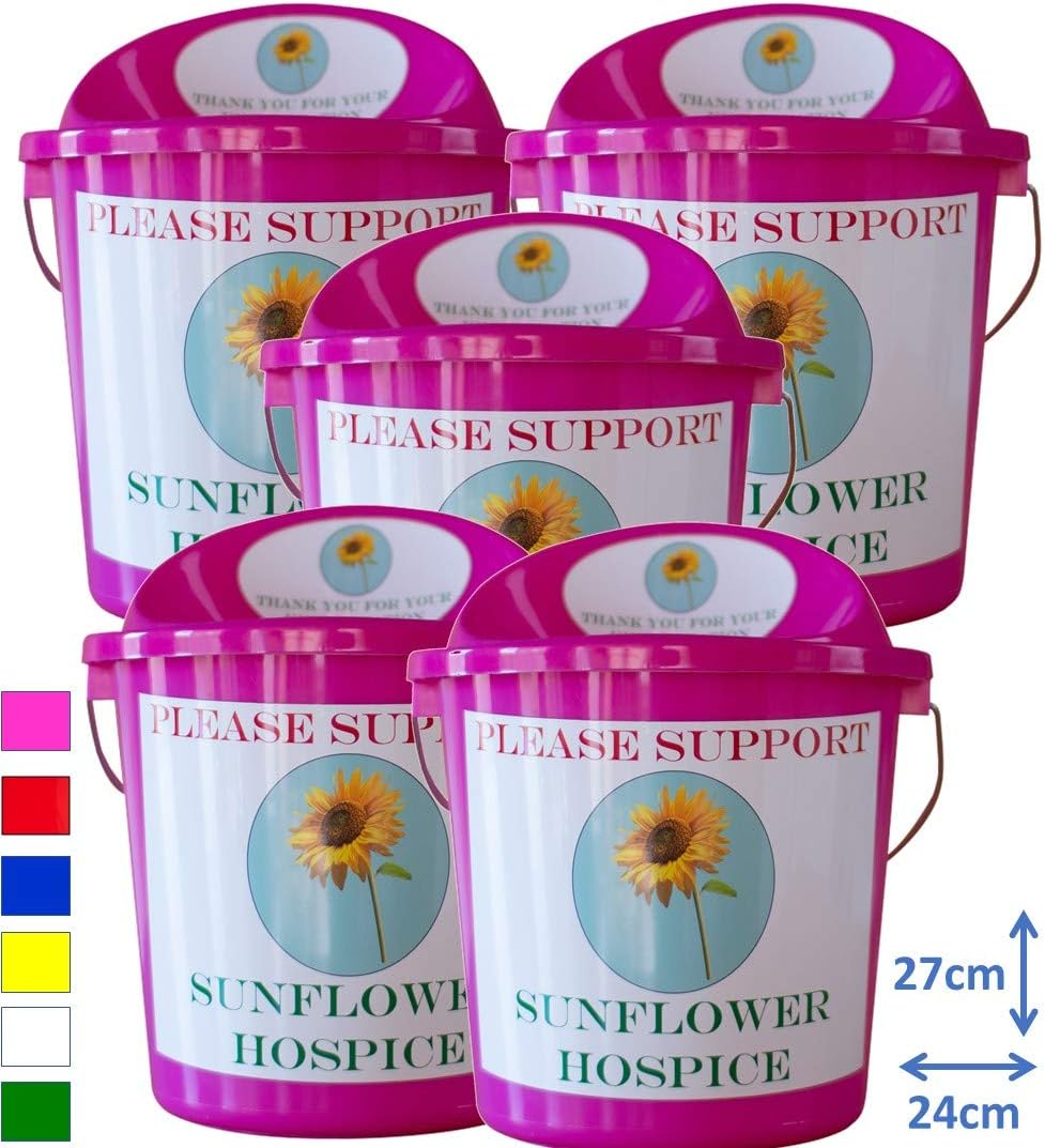 Five x Pink Easy Drop Slot Charity Bucket with Twist Lock Secure Lid