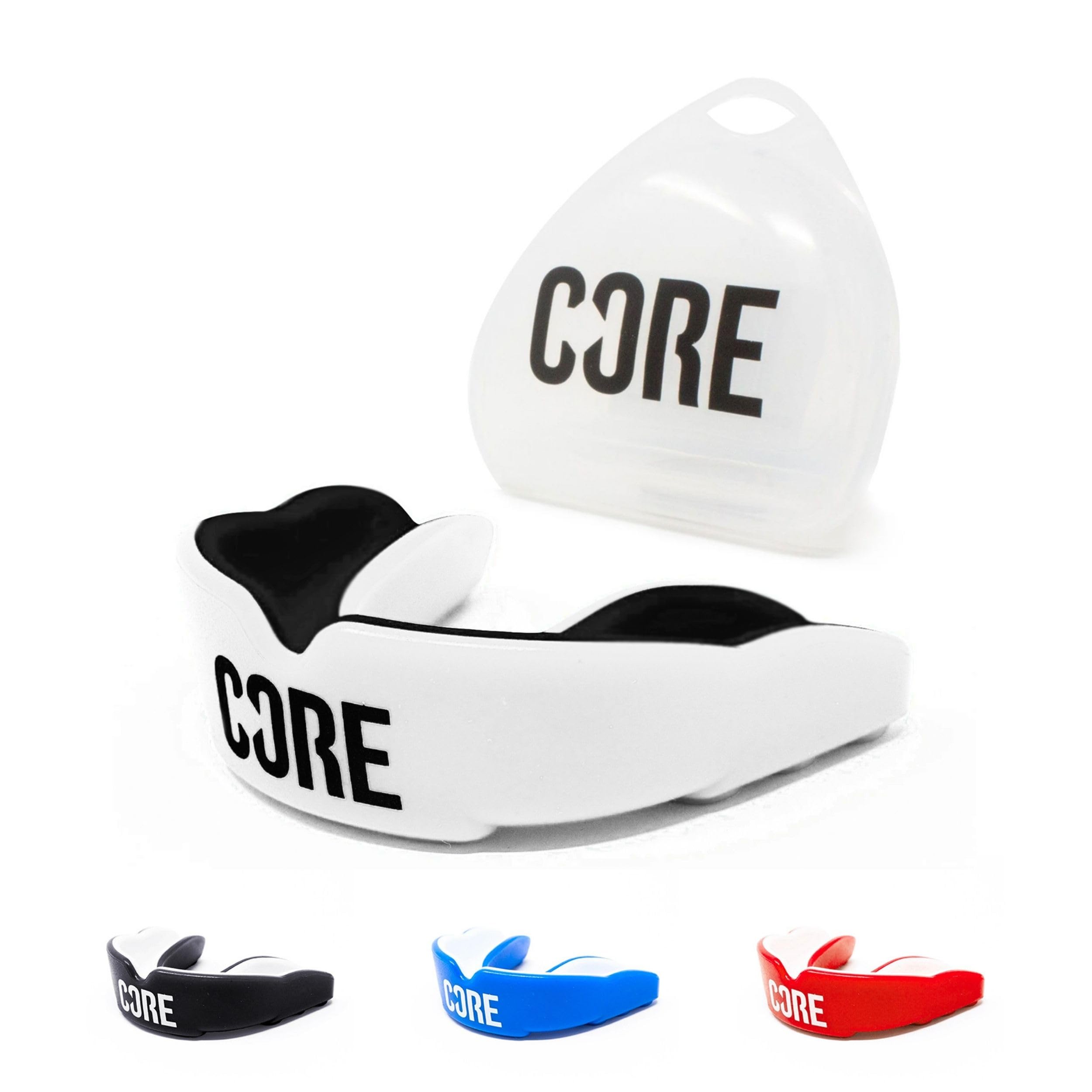 CORE Protection Mouth Guard with Case Slim Fit Gum Shield Suitable for Kids, Teens & Adults for All Contact Sports, BMX, Scooters & Skateboarding - White