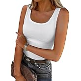 Roselux Women's Sleeveless Scoop Neck Fitted Tank Top Ribbed Knit Casual Basic Cami Shirts