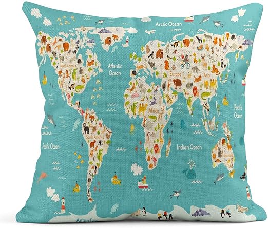 Gatetop Deko Kissenbezuge Aus Leinen Mit Tierkarte Fur Kinder