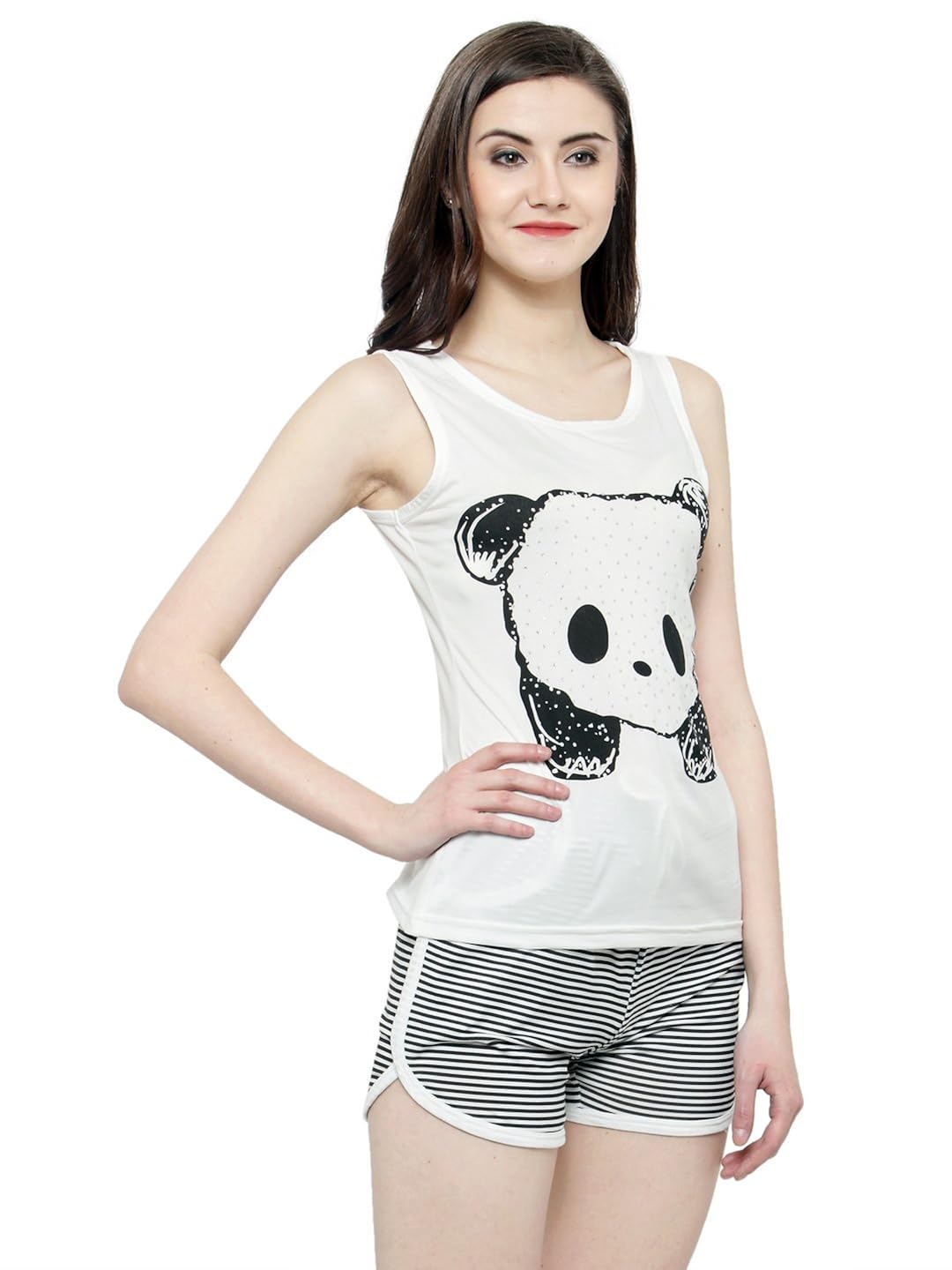 n-gal women white printed nightwear top and shorts loungewear set-nayn33-white