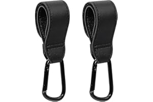 Baby Stroller Hooks, 2 PCS Leather Heavy Duty Mommy Hook with Adjustable Strap for Hanging Diaper Bag, Stroller Organizer, Gr