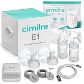 E1 Portable Breast Pump &amp; Breast Milk Storage Bags Bundle &ndash; Compact Double Electric Pump with 120 Leak-Proof 7oz Bags for On-The-Go Pumping &amp; Milk Storage