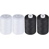 Simthread All Purpose Sewing Thread, 4 Spools Each 1000 Yards of Polyester Threads for Sewing Machine, Sewing Machine Supplies for Beginners, Hand Stitching, Quilting, Serger (2 White+2 Black)