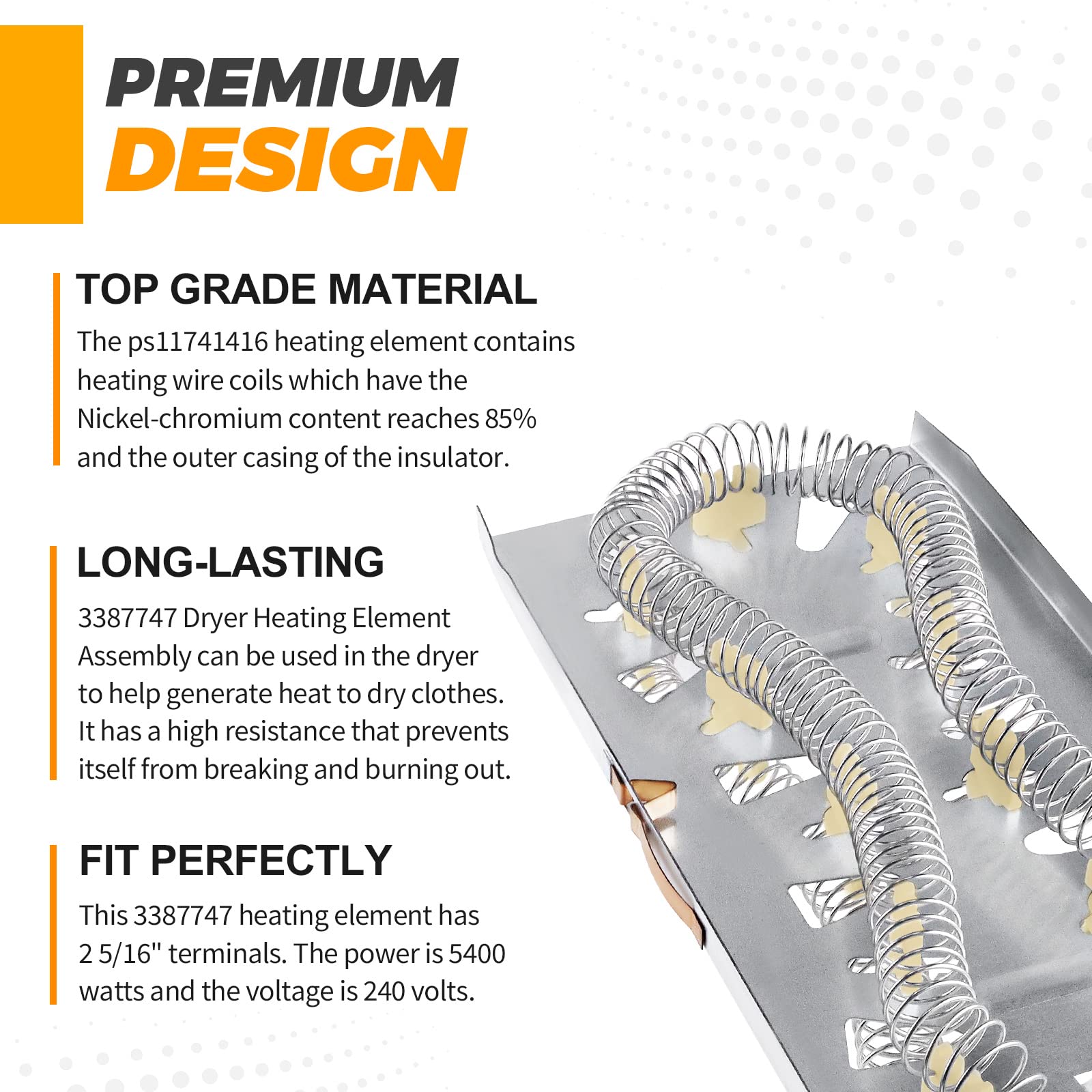 3387747 WP3387747 W11344457 Dryer Heating Element by Techecook - Fit for Kenmore Whirlpool Kitchen-Aid Maytag Dryer - Replaces medc700vw0 8527865 w11045584 PS11741416 AP6008281 AP2947033 PS344597