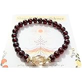 PSEEHEE Handmade Genuine Red Garnet Beads Bracelet, Birthstone Chakra Healing Grounding Gemstone Crystal Beads Adjustable Bangle Cuff Jewelry Gift for Women