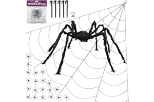 Halloween Spider Web & Giant Spider Decorations,Lifelike Hairy Spider Stretchable Web, All-Weather for Porch/Yard/Living Room