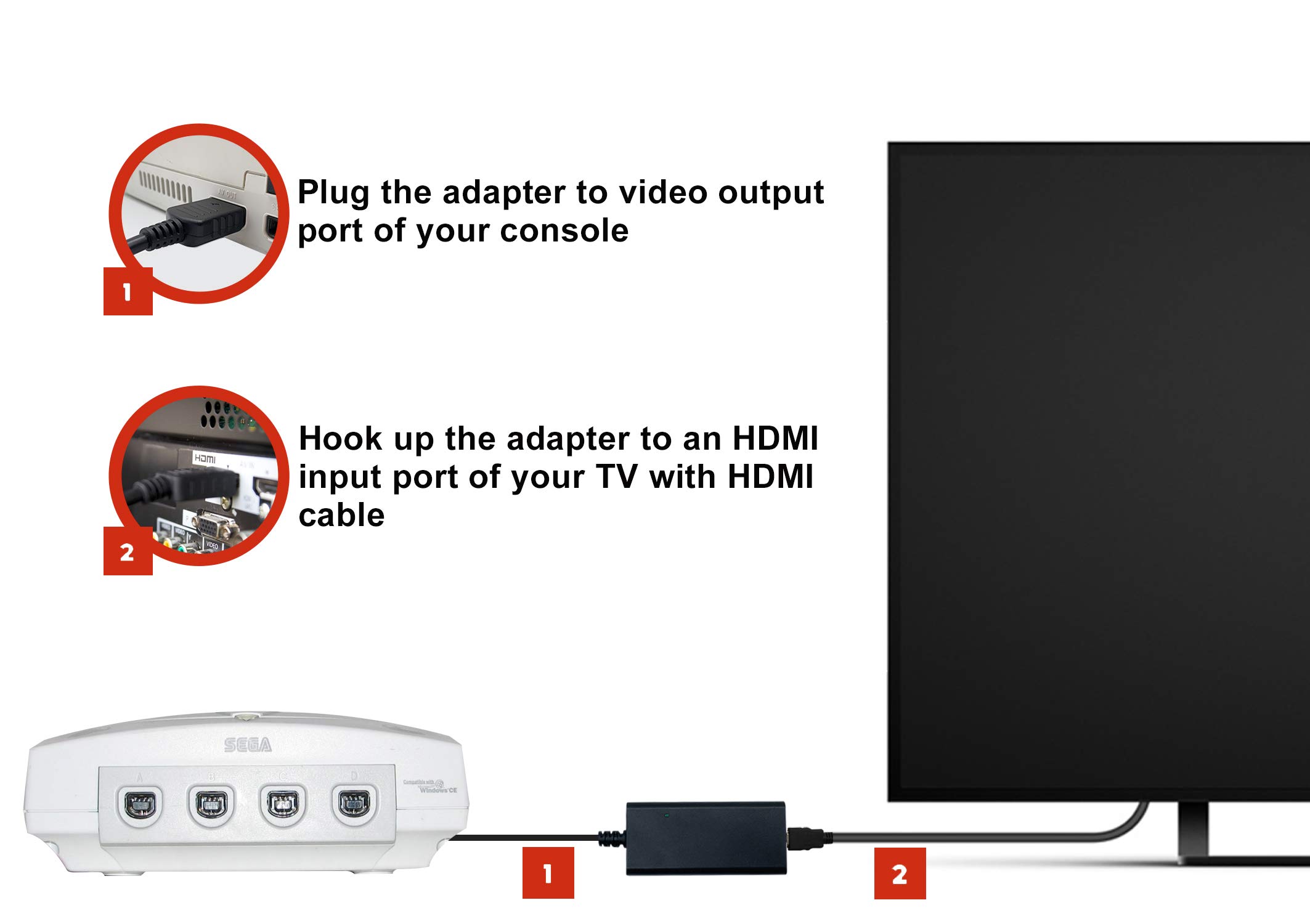 HDMI Cable for Sega Dreamcast DC Console, Dreamcast to HDMI Adapter with True VGA Signal Output (100% Improved Video Quality-HD Converter)