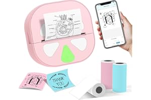 HKHKPI Mini Sticker Printer Thermal Sticker Maker Machine,Bluetooth Print Pods for Kids Teens Gifts,Pocket Label Maker Portable Impresora for Phone,Note Buddy,Photo,Label,Custom sticker,Scrapbook-Pink