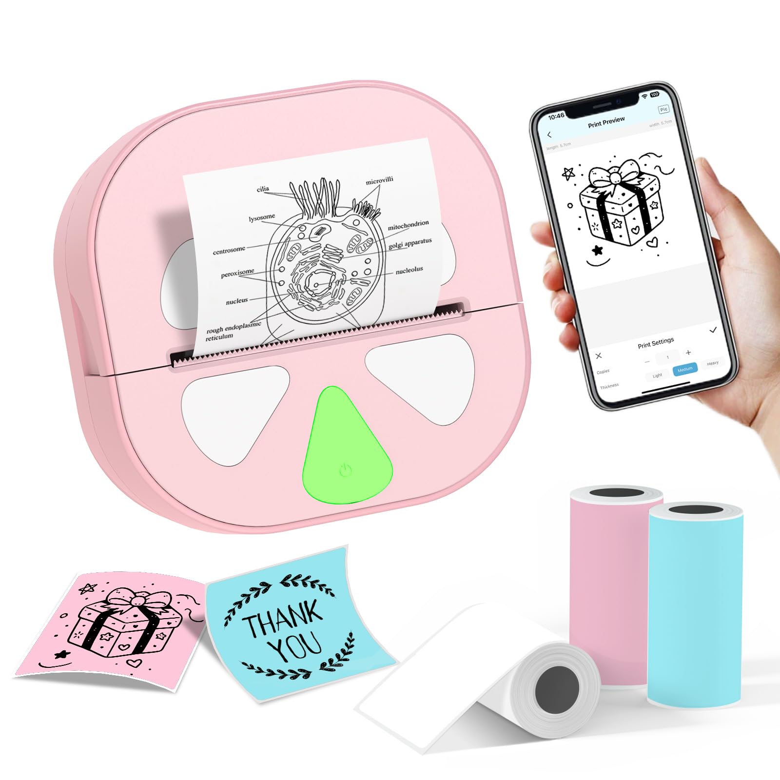 HKHKPI Sticker Printer - Mini Print Pods Printer Portable Thermal Sticker Maker Machine, Bluetooth Inkless Maker for Small Business, Study Graphics, Notes, Lists, Journal, DIY and Home Use