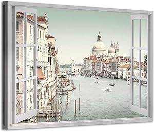 ItalianItalian Cityscape Canvas Wall Art: Venice City View Picture Seaside Country Painting Print for Room (36'' x 24'' x 1 Panel)