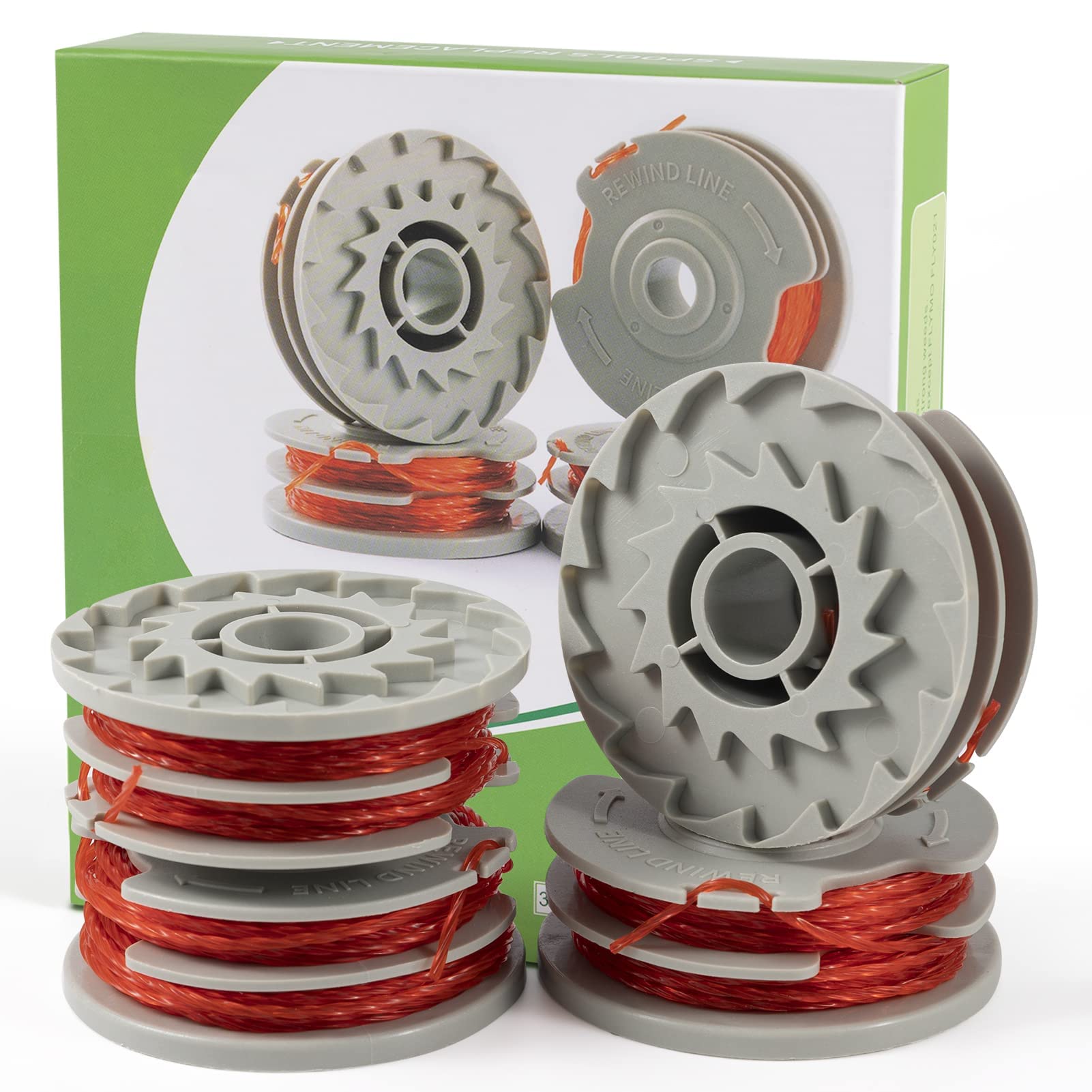 anforee Strimmer Spool Line for Flymo, 4 Pcs Double Autofeed Spools Replacement Compatible for Flymo FLY021 Grass Cutter Trimmer Wire Refills 36ft 0.06 inch