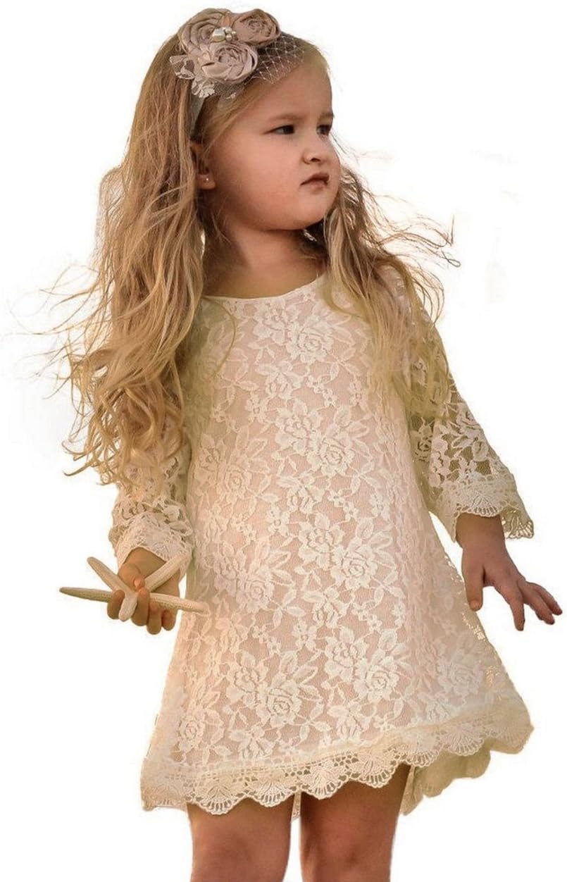 Flower Girl Dress, Lace Dress 3/4 Sleeve Dress