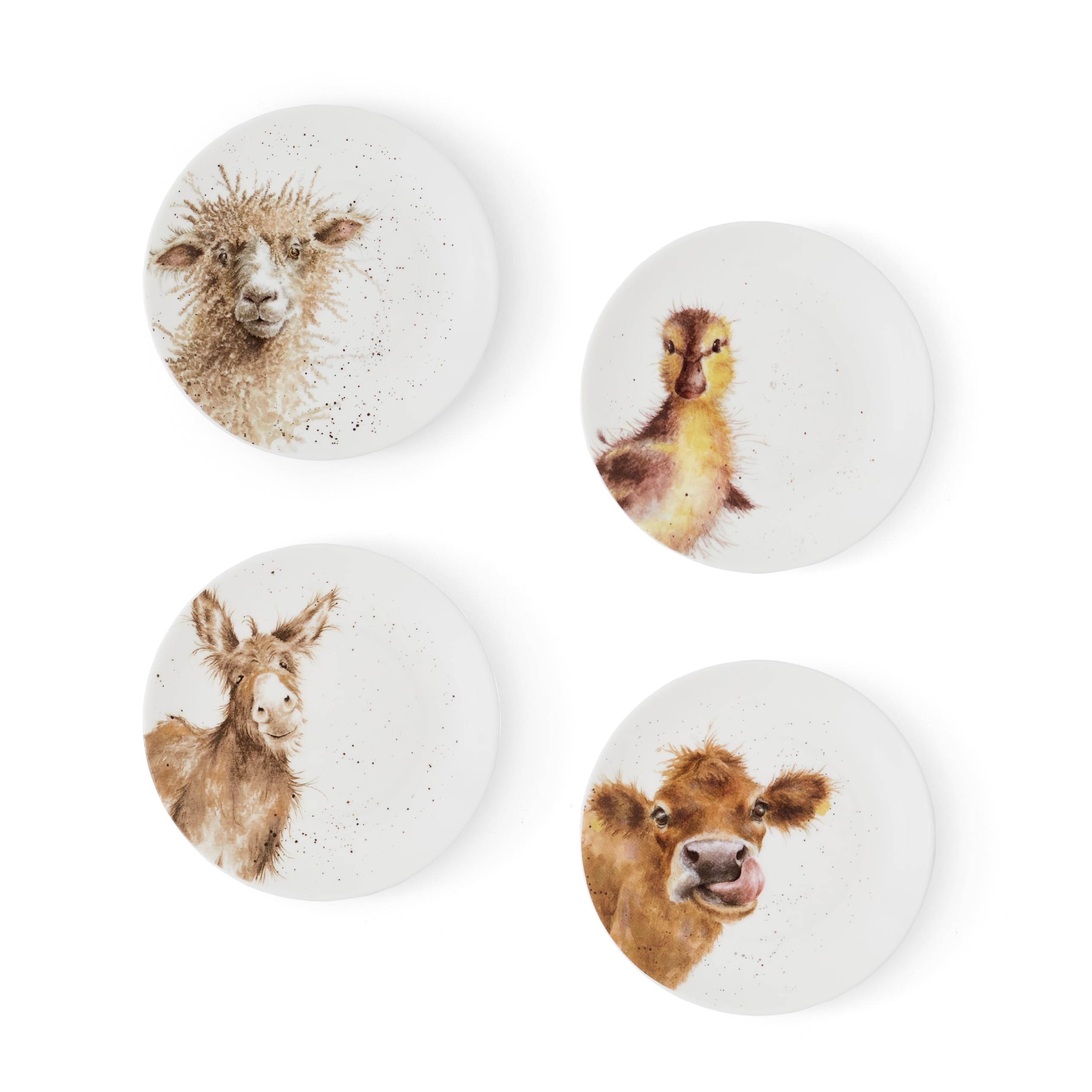RW WN4093-XW Royal Worcester Wrendale Designs China Tea Coupe Plates Featuring Ewe, Gentle Jack and Just Hatched-Set of 4, Ceramic, White