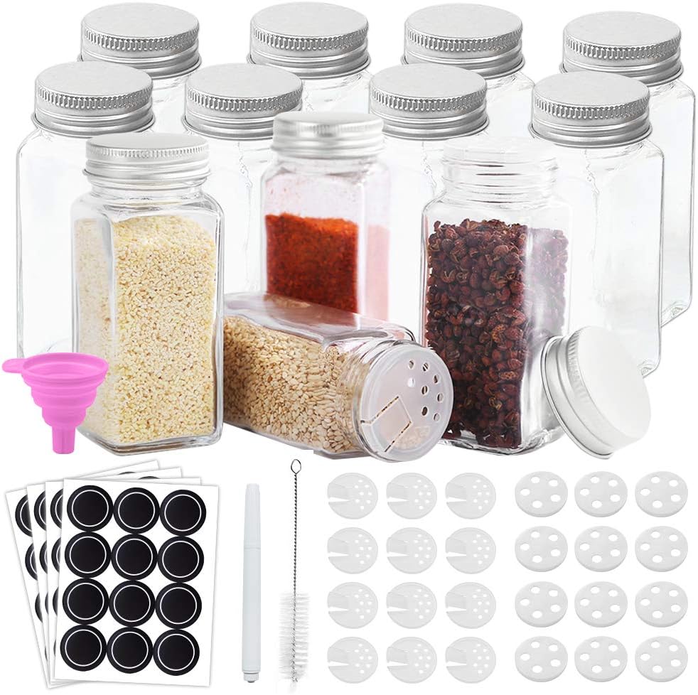 ELCM Glass Spice Jars 12 Pack 4 oz Glass Spice Bottles Spice Jars