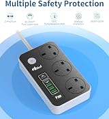 Hulker Extension Lead 8in1 3 AC Outlets 5 USB Ports 2m Cord 3250W 13A view 5