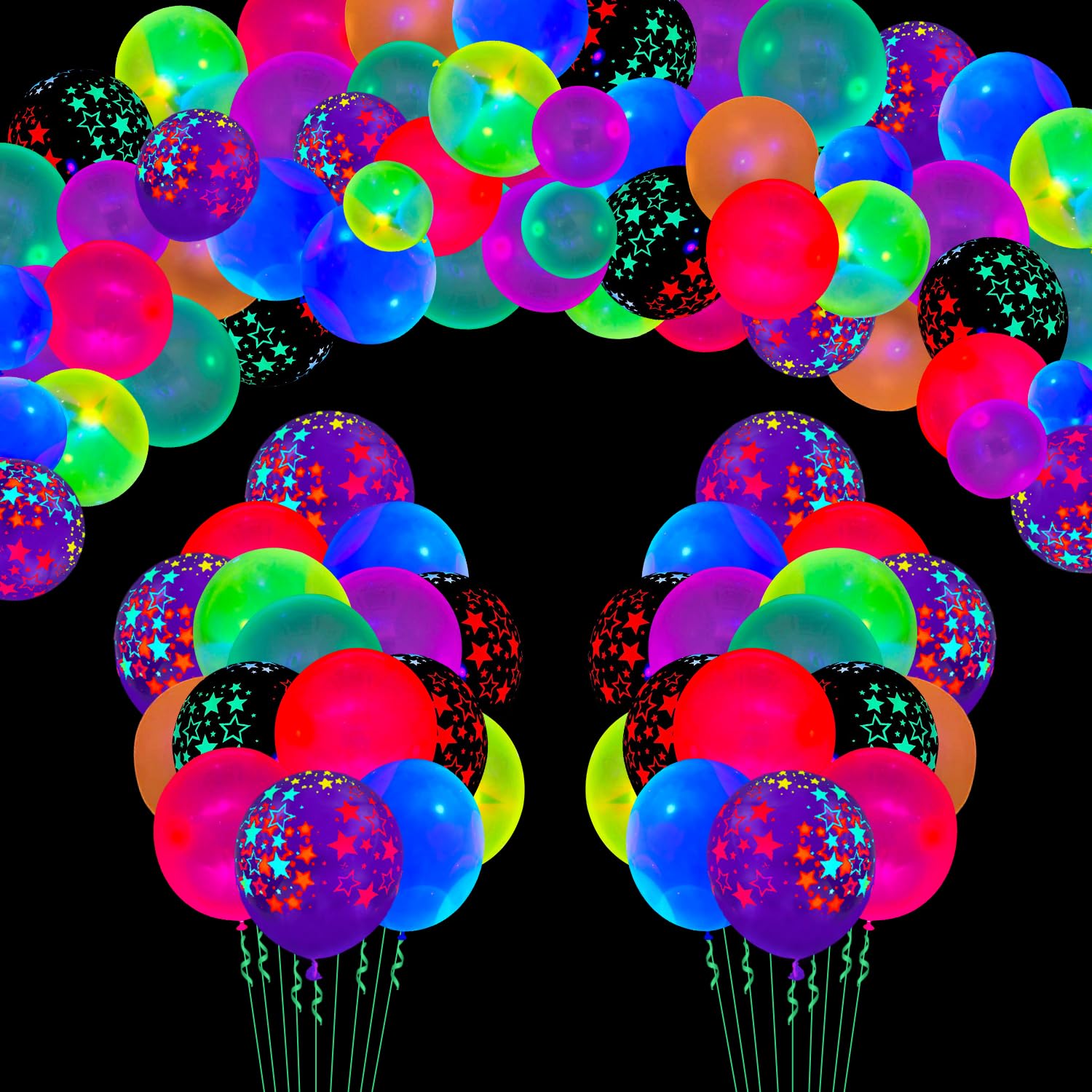 109 Pack UV Neon Balloons Black Light Balloons Glow in The Dark Balloon Blacklight Reactive Fluorescent Polka Dot Latex Balloon Assorted Colors Light Up Supplies Neon Party Supplies Glow Party Decor — image 1