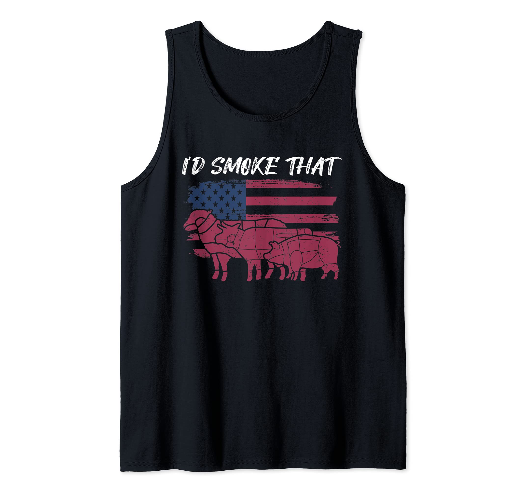 BBQ Beef Lamb Pork US Flag Id Smoke That Funny Barbecue Tank Top