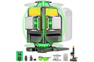 DIYtoolifz Laser Level Compatible with DeWalt 20V Battery, 4D 4x360° Self Leveling, 4 Way Green 16-Line Lazer Leveler Tool fo