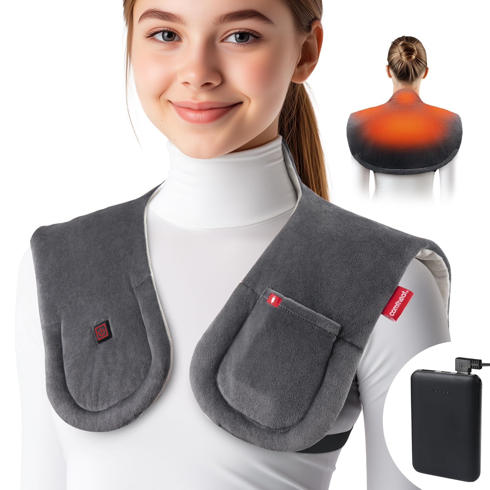 Photo 1 of Comfheat Cordless Heating Pad for Neck & Shoulder & Upper Back Pain Relief, Rechargeable Heat Wraps with Battery, Electric Cervical Spine Warmer with 3 Heat Settings, Gifts for Women Men Mom Dad