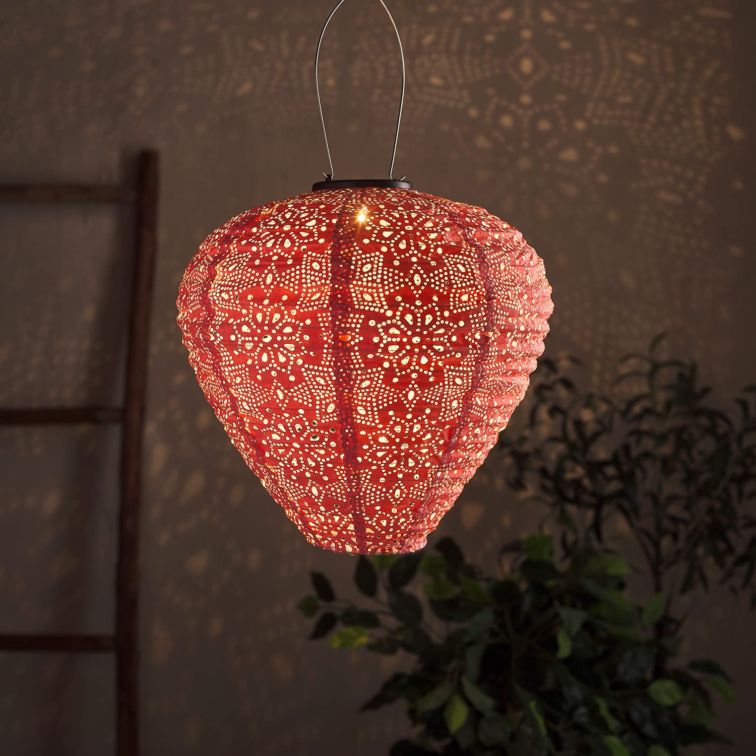 Lights4fun Outdoor Solar Powered Moroccan Red Decorative Light Hanging Lantern IP44 Fully Waterproof