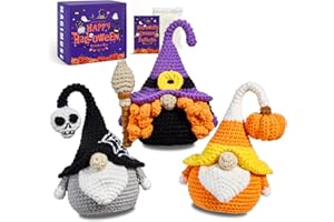 MAGIMUSE Crochet Kit for Beginners Crochet Starter Kits for Halloween Amigurumi Knitting Crochet Animals Kits Hooks Yarn Set with Step-by-Step Video Tutorials, 3 Halloween Gnomes (40%+ Yarn)