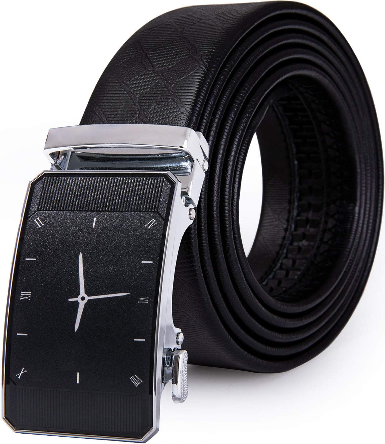 Men Cowhide Belt,Animal Belt 3D-Print Automatic Ratchet Buckle Black Waist Belt Holeless Designer Jeans/Cowboy Gift Box