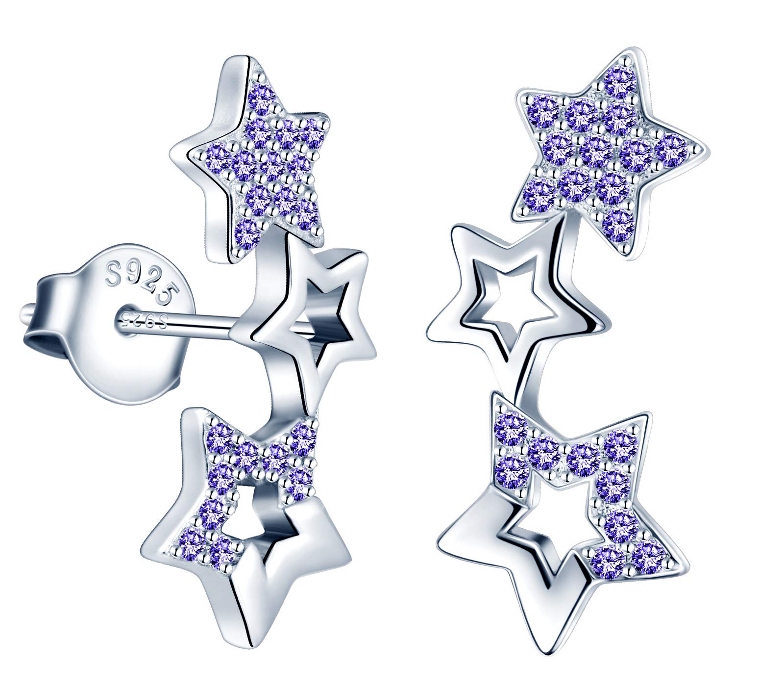 MicVivien Star Climber Earrings Women 925 Sterling Silver with Cubic Zirconia Hypoallergenic Ear Crawler Earrings, Cuff Wrap Ear Vines Climbers Stud Earrings