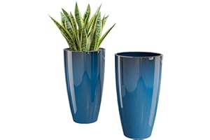 QCQHDU 21 inch Tall Planters for Outdoor Plants Set of 2,Outdoor Planters for Front Porch,Large Pots for Plants Outdoor Indoor,Blue Planters Flower Pots