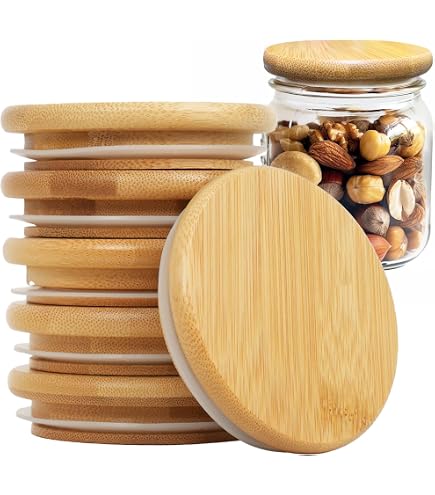 VILLCASE 4 Couvercles Bois Bambou Ronds 9cm - Couvercles Étanchéité Réutilisables