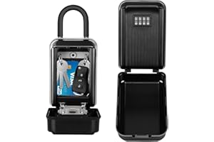 HUANLANG Key Lockbox for Outside,Spare Key Lock Box for Door Handle Waterproof 4 Digit Combination Resettable Code,Upgraded Large Capacity Heavy Duty Lockbox for House Keys, Car Keys, ID Cards