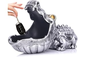 LCCCK Crocodile Candy Dish, Fun Crocodile Statue Key Bowl for Entryway Table, Silver Big Mouth Sculpture Weird Animal Hippo Candy Bowl - For Office Entry Way Table Art Sundries Container Storage Box