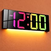 JALL Digital Wall Clock with Big LED Numbers for Classroom, Wall Clock with 8 RGB Colors for Senior, Digital Clock with Auto DST, Night Light for Bedroom (Black)