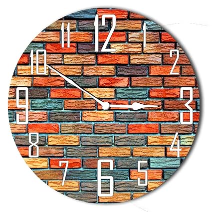 Studio Shubham Brick Texture Colorful Wooden Wall Clock(29cm x 29cm x 3cm)