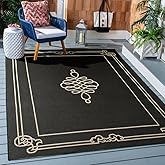 SAFAVIEH Washable Rug Outdoor Courtyard Collection - 6'7" x 9'6", Black & Cream, Non-Shedding & Easy Cleaning, Ideal for Pati