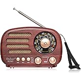 Oncheer Portable Vintage Radio Retro Bluetooth Speaker, FM/AM/SW Old Fashion Classic Style, Adjustable Antenna, Rechargeable Battery Powered & USB Charging, Support TF Card, USB Mp3 Playing Music