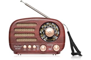 Oncheer Portable Vintage Radio Retro Bluetooth Speaker, FM/AM/SW Old Fashion Classic Style, Adjustable Antenna, Rechargeable Battery Powered & USB Charging, Support TF Card, USB Mp3 Playing Music