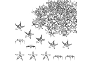 uxcell 150PCS 10mm Metal Star Studs Claw Small 5-Claw Silver Tone Hand Pressed Punk Beads Nailheads Rivets Spike Cap Nail Hea