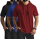 Ficerd 3 Pack Men's Short Sleeve Hoodie Workout Shirts Comfy Running Active Athletic Pullover Sweatshirt